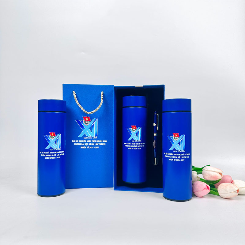 Set bình giữ nhiệt và bút ký in khắc logo
