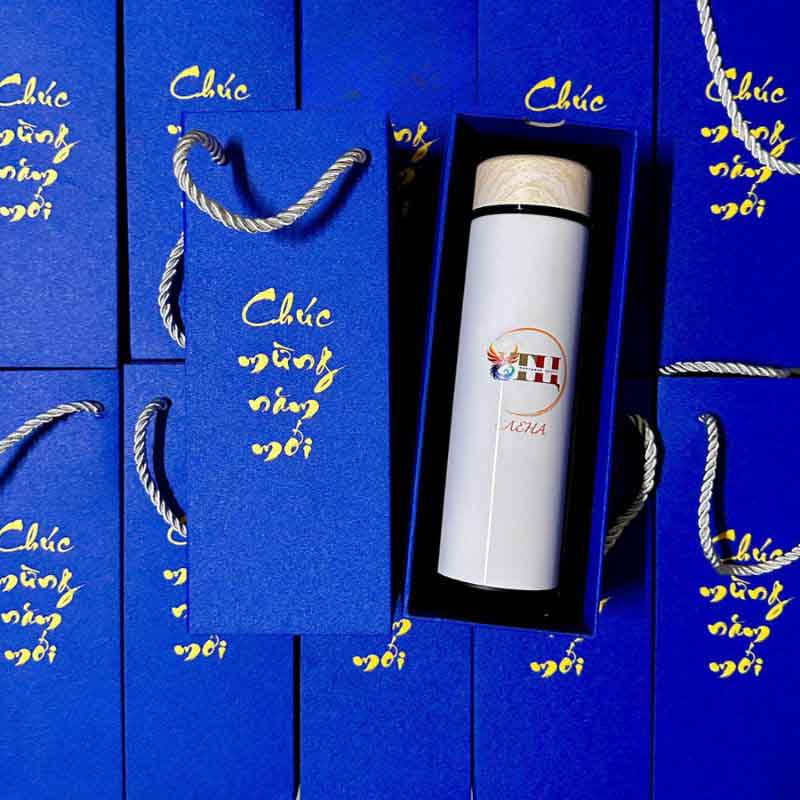 Set Bình Giữ Nhiệt In Logo Nắp Giả Vân Gỗ | BGNPPR04