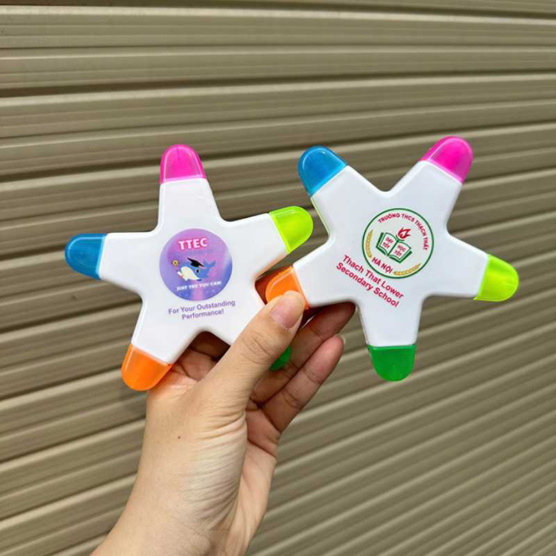 Bút Dạ Quang 5 Màu In Logo Hình Ngôi Sao | BNDQPPR02