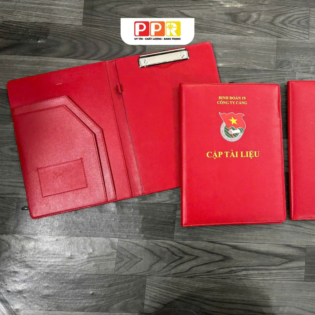 kẹp tài liệu bằng da in logo