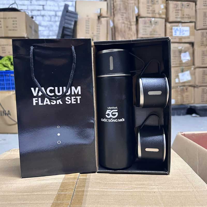 Bình Giữ Nhiệt Kèm Hai Cốc In Logo Doanh Nghiệp | BGNPPR02