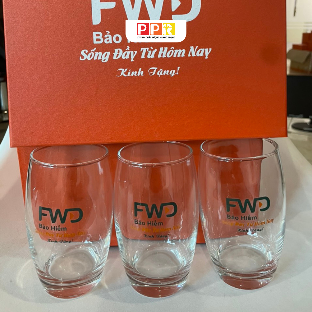 bộ 6 cốc thủy tinh in logo theo yêu cầu
