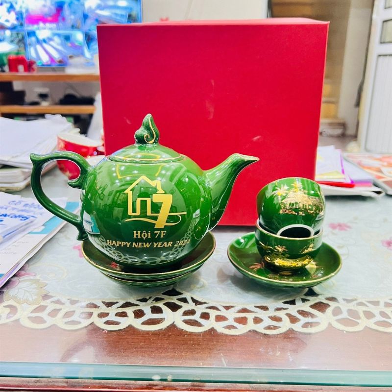 Bộ Ấm Chén Men Xanh In Logo Theo Yêu Cầu | ACPPR10