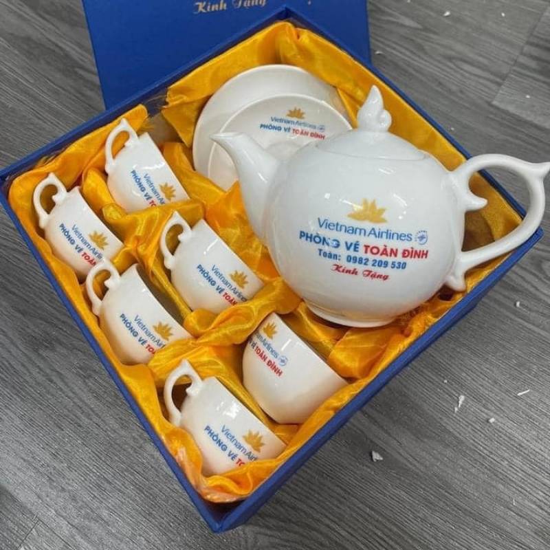 Bộ Ấm Chén Dáng Bưởi In Logo Quà Tặng Đối Tác | ACPPR01