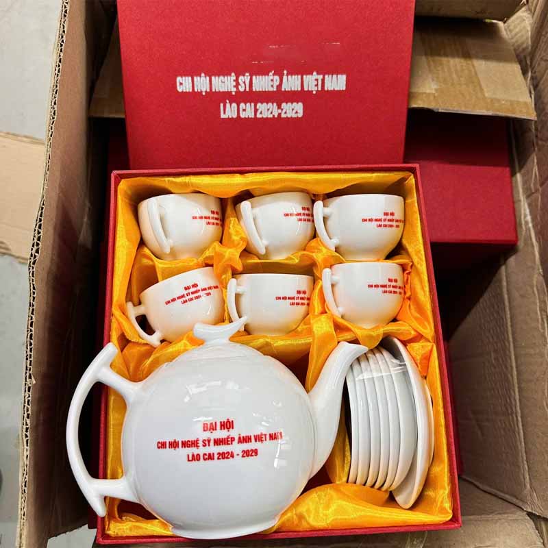 Bộ Ấm Chén Dáng Cành Bưởi In Logo Quà Tặng Khách Hàng | ACPPR07