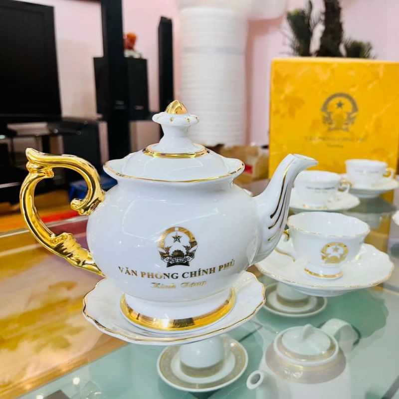 Bộ Ấm Chén Dáng Cát Tường Ép Kim Logo | ACPPR09