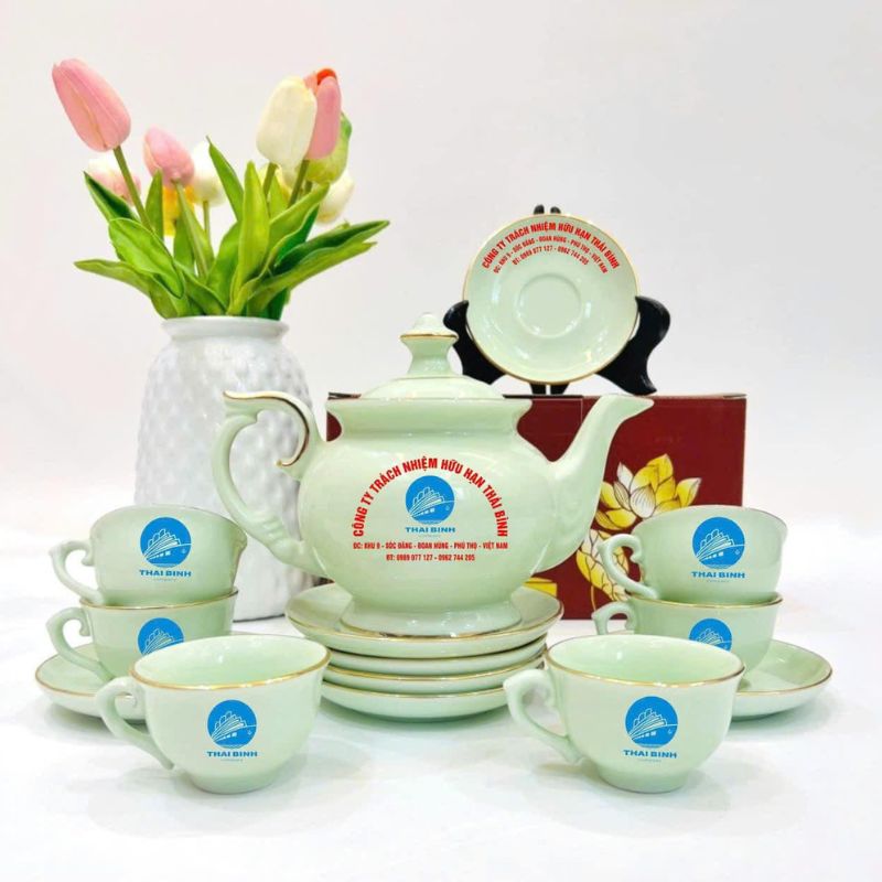 Bộ Ấm Chén Men Xanh Ngọc In logo Theo Yêu Cầu | ACPPR11