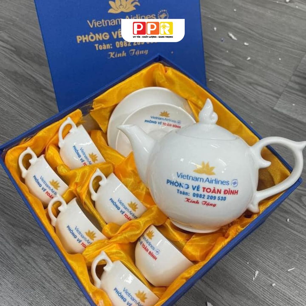bộ ấm chén in logo dáng Bưởi
