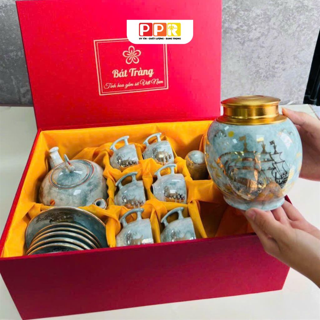 Bộ ấm chén kèm bình đựng trà in logo
