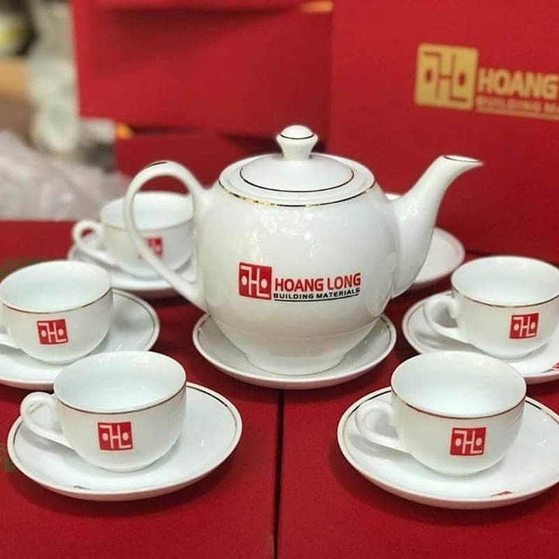 Bộ Ấm Chén Kẻ Chỉ Vàng In Logo Quà Tặng Doanh Nghiệp | ACPPR03