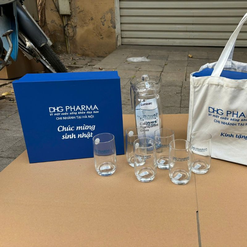 Bộ Bình Kèm 6 Cốc Thủy Tinh Luminarc In Logo Công Ty | BCTTPPR05