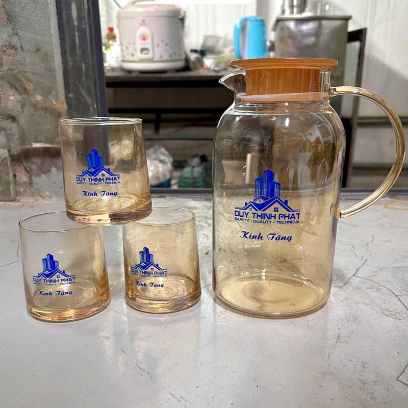 Bộ Bình Kèm 6 Cốc Thủy Tinh In Logo Theo Yêu Cầu | BCTTPPR01