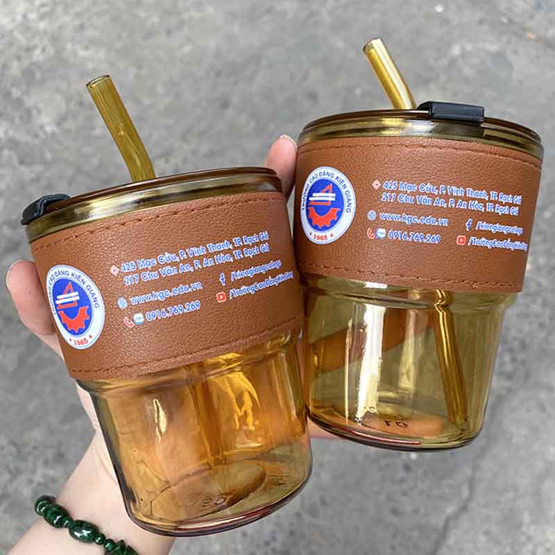 Cốc Thủy Tinh Bọc Da 400ml In Logo Theo Yêu Cầu | CTTPPR04