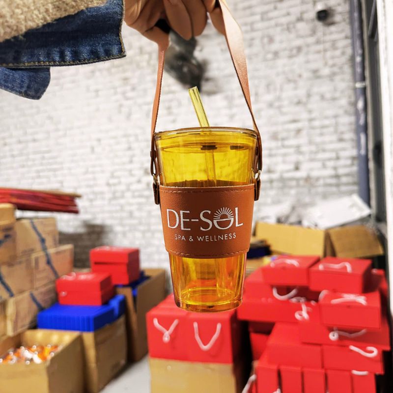 Cốc Thủy Tinh Bọc Da 450ml In Logo Theo Yêu Cầu | CTTPPR03