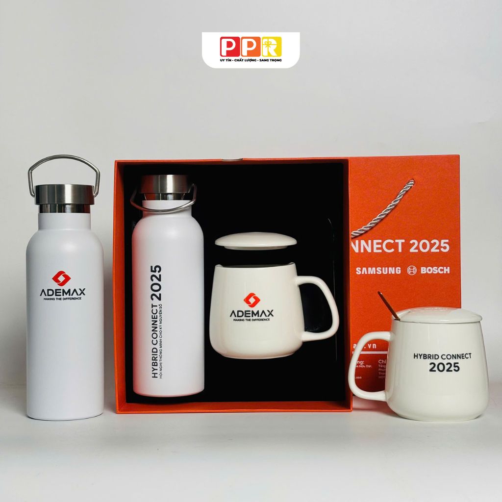 Set bình cốc sứ in logo